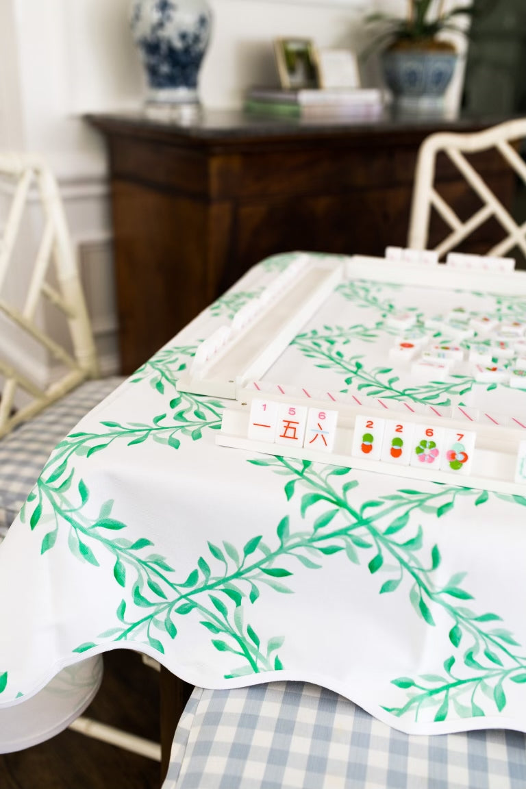 Scalloped Square Game Table Topper |  English Ivy