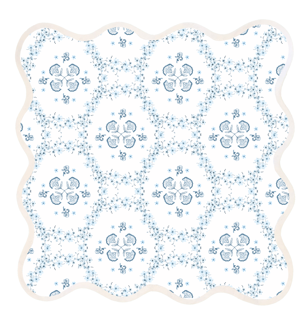 Square Scalloped Placemat | Floral Trellis - Blue