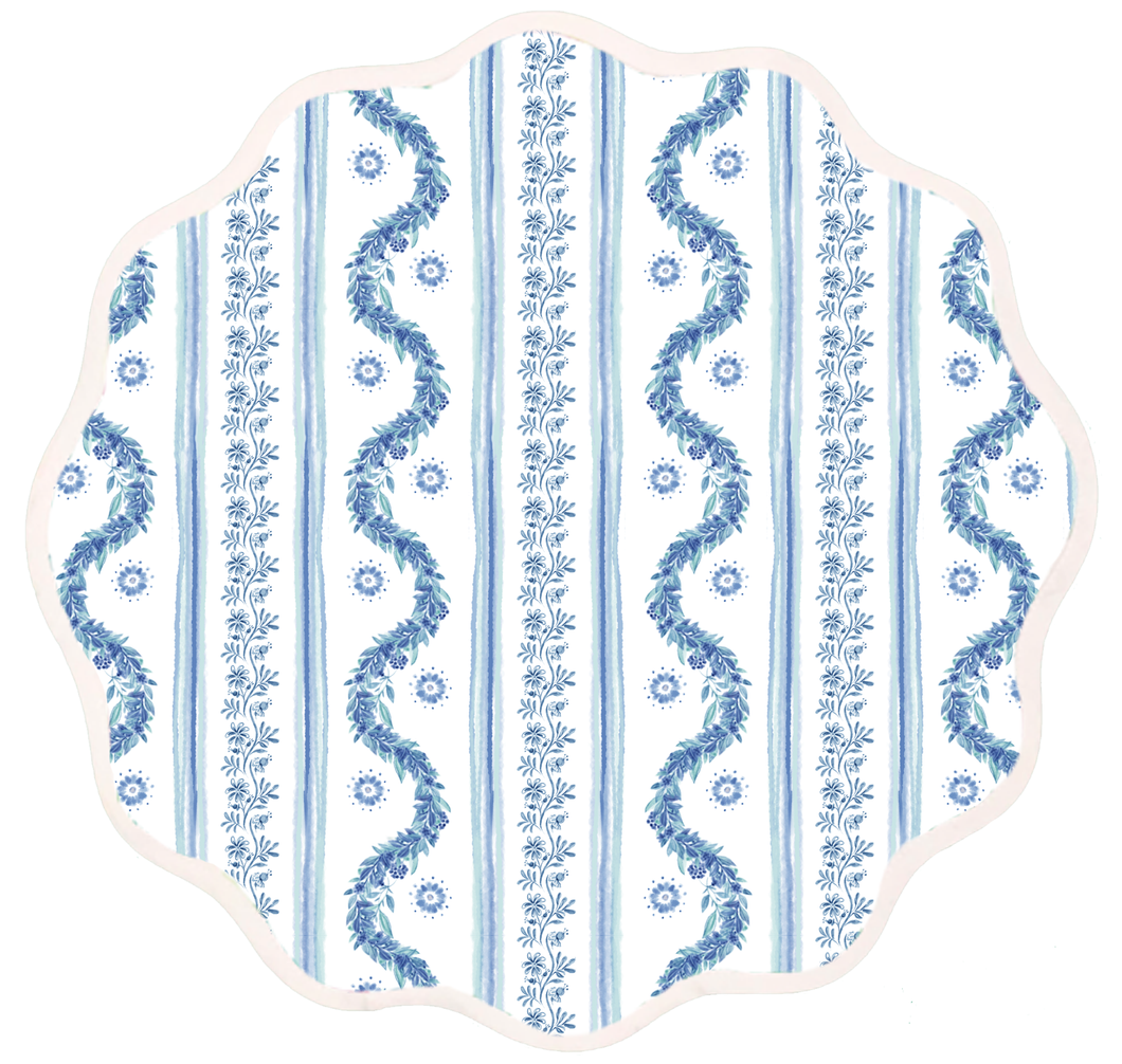 Round Scalloped Placemat | Boxwood Garden-Delft Blue
