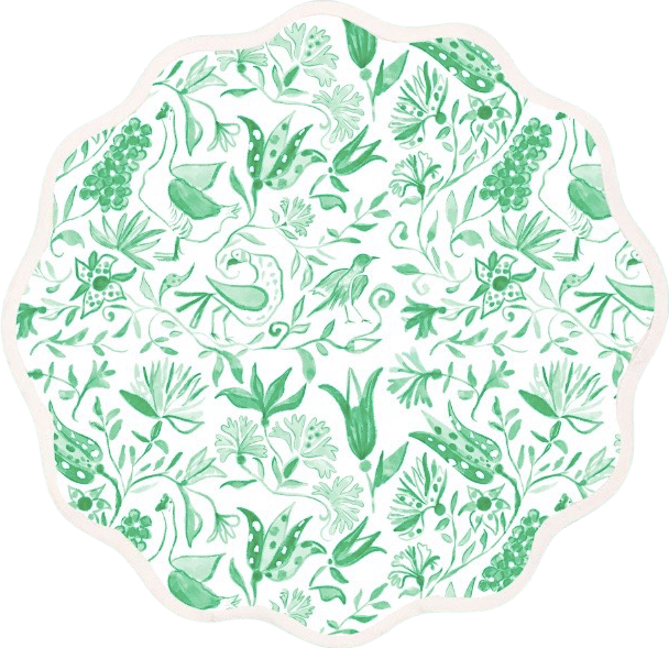 Round Scalloped Placemat | Birds of Paradise-Green