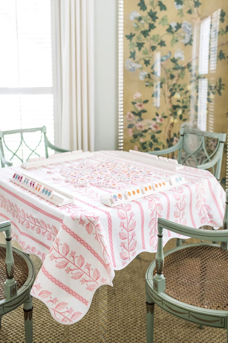 Scalloped Square Game Table Topper | Botanical Stripe - Pink