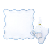 Load image into Gallery viewer, Linen Scalloped Square | Lily White with Cornflower Blue Trim
