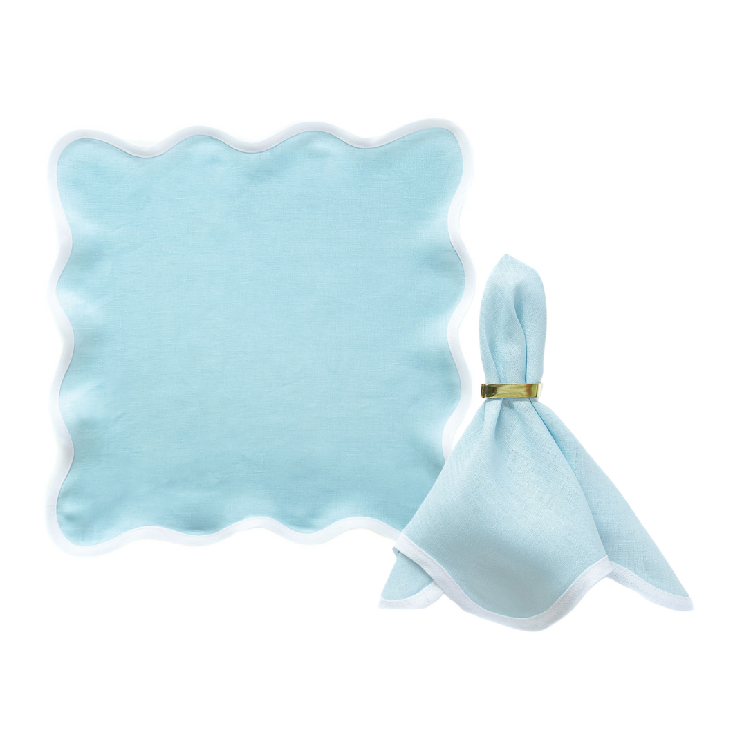 Linen Scalloped Square | Sky Blue