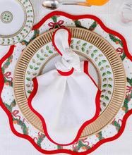 Load image into Gallery viewer, Round Scalloped Placemat | Holiday Wreath Rosebud Red
