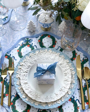Load image into Gallery viewer, Round Scalloped Placemat | Holiday Wreath Cornflower Blue
