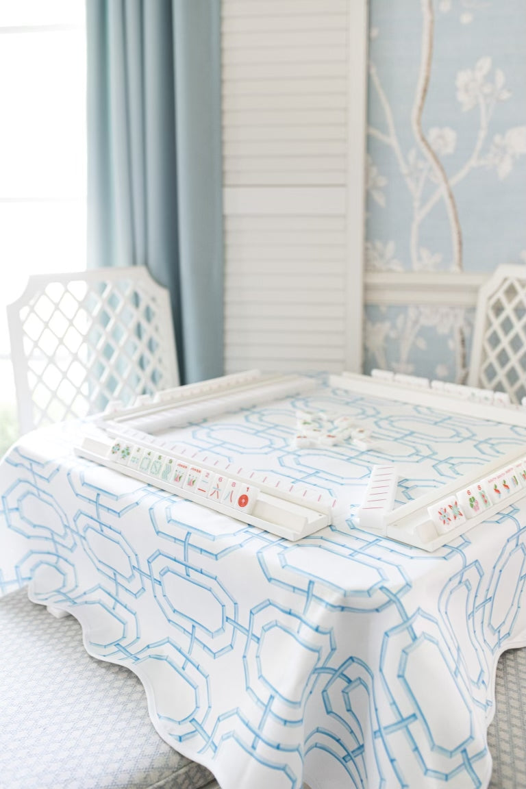 Scalloped Square Table Topper | Bamboo Chain - Sky