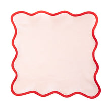 Load image into Gallery viewer, Linen Scalloped Square | Peony Pink with Red Trim
