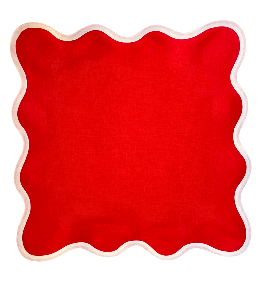 Linen Scalloped Square | Rosebud Red