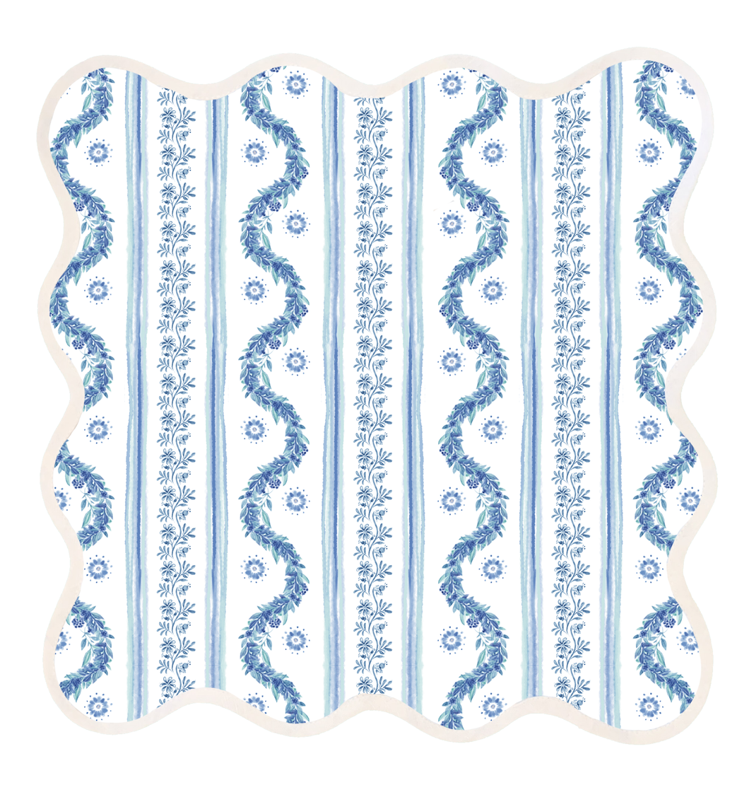 Square Scalloped Placemat | Boxwood Garden-Delft Blue