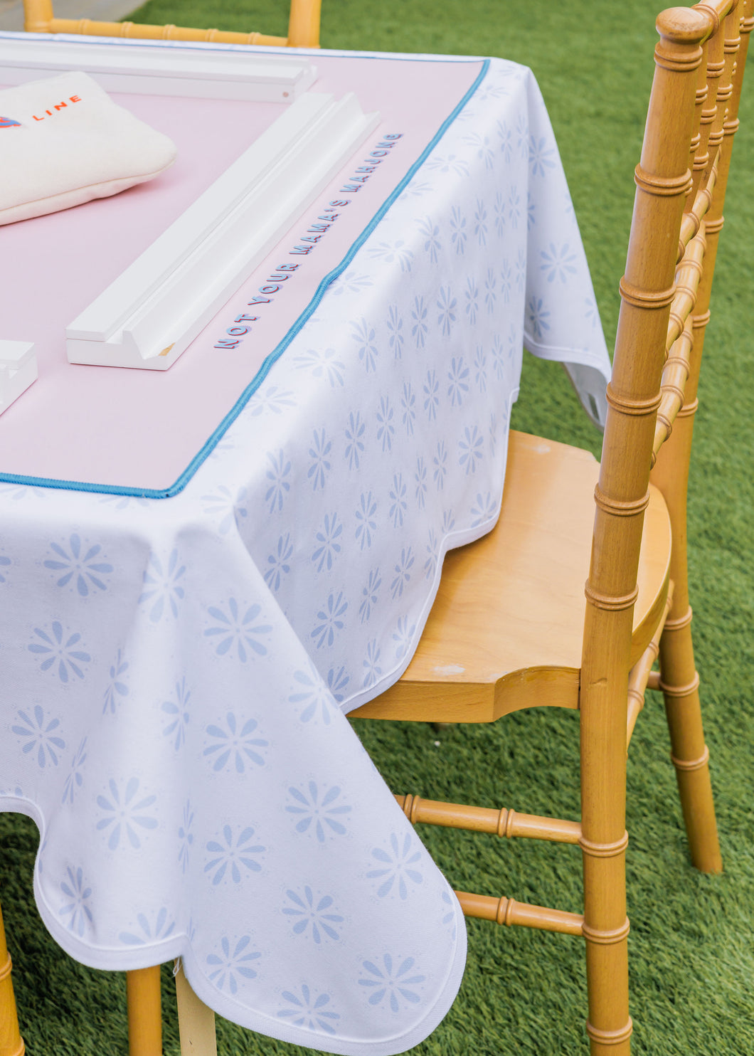 Scalloped Square Game Table Topper | Libby - Blue