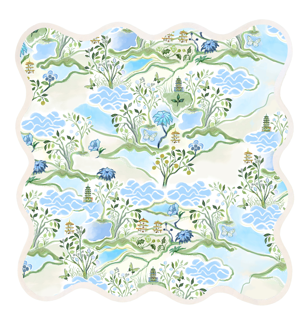 Square Scalloped Placemat | Blue Pagoda