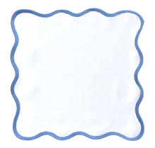 Load image into Gallery viewer, Linen Scalloped Square | Lily White with Cornflower Blue Trim
