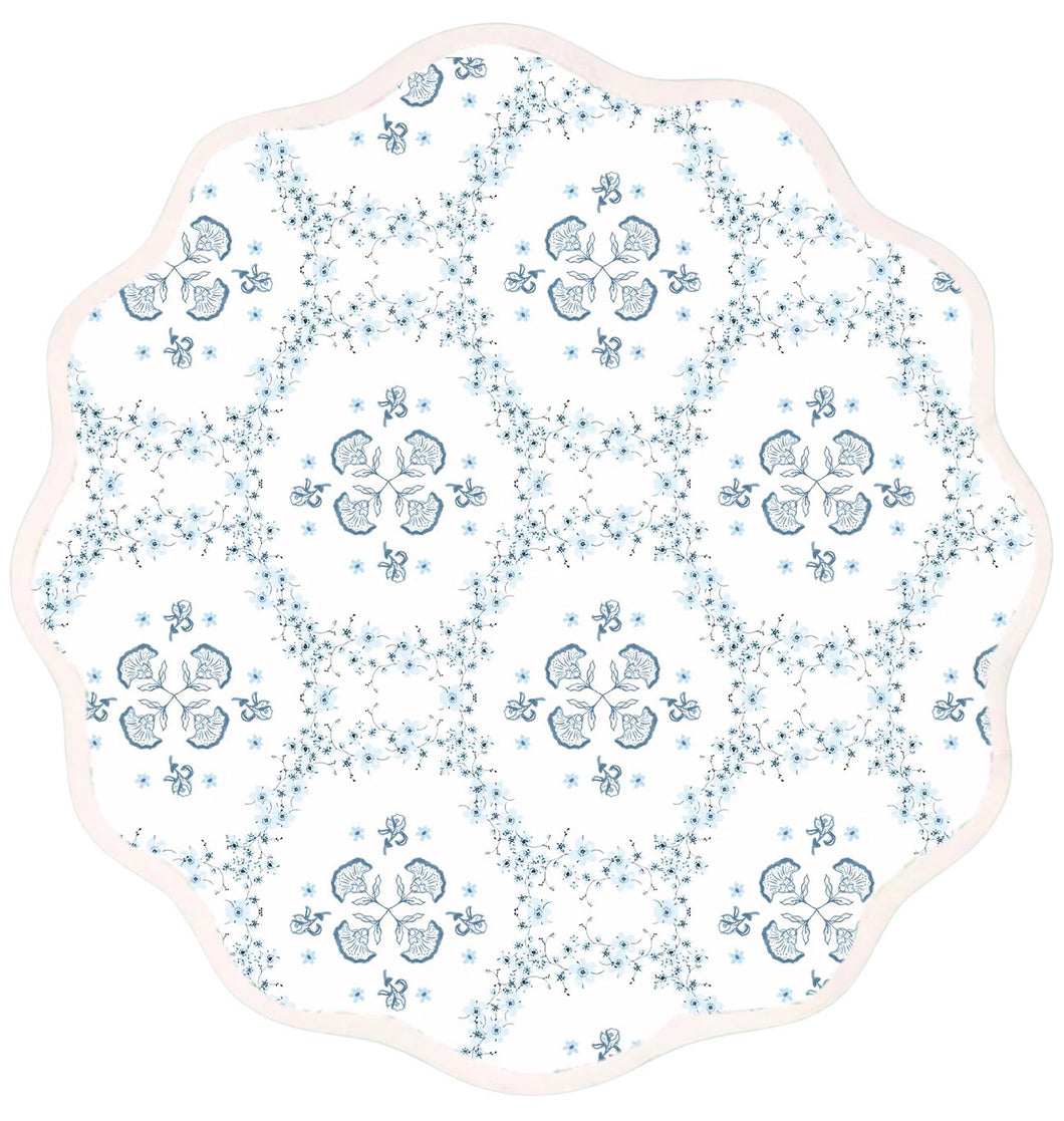 Round Scalloped Placemat | Floral Trellis - Blue