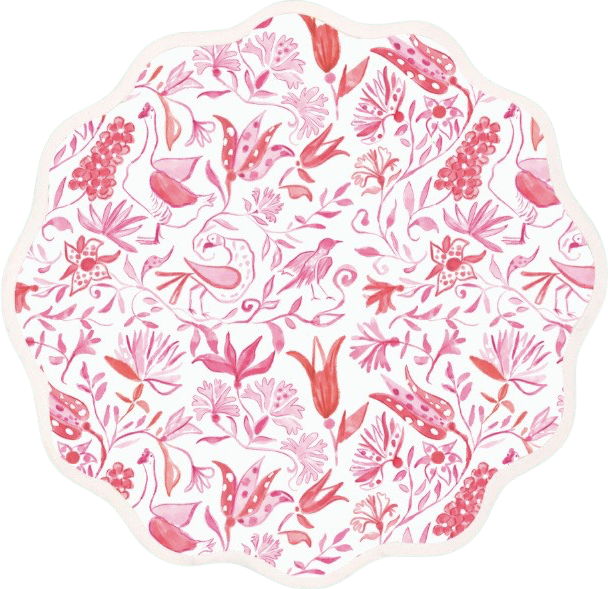 Round Scalloped Placemat | Birds of Paradise-Pink
