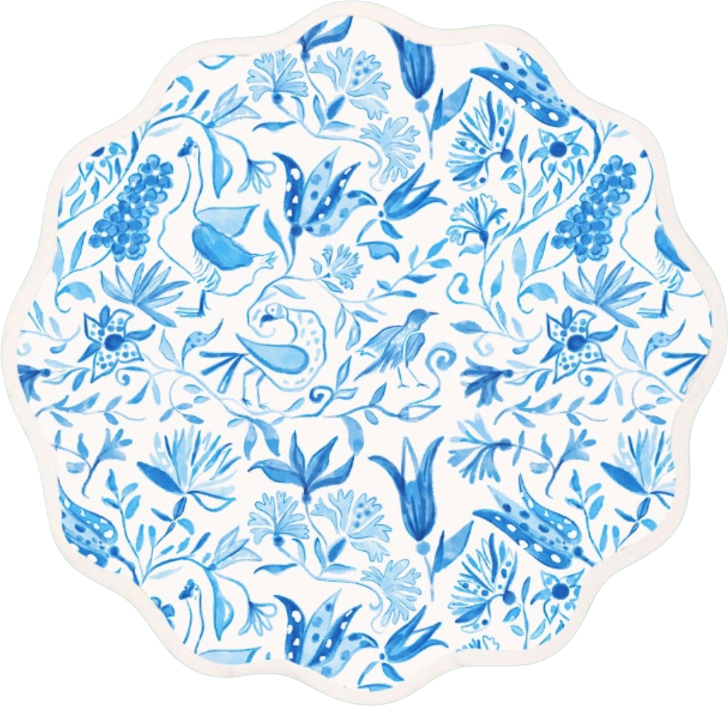 Round Scalloped Placemat | Birds of Paradise-Blue
