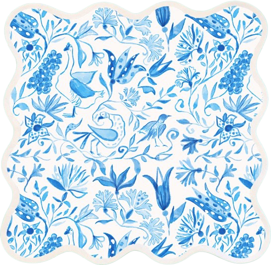 Square Scalloped Placemat | Birds of Paradise-Blue
