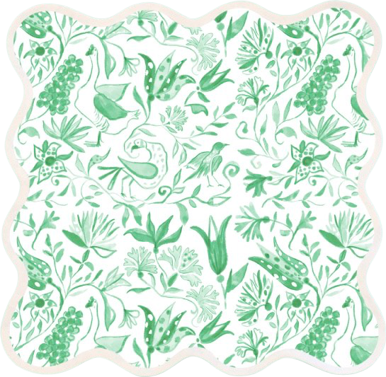 Square Scalloped Placemat | Birds of Paradise-Green
