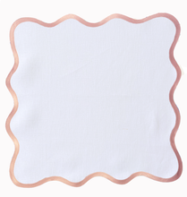 Load image into Gallery viewer, Linen Scalloped Square | Lily White with Peony Pink Trim
