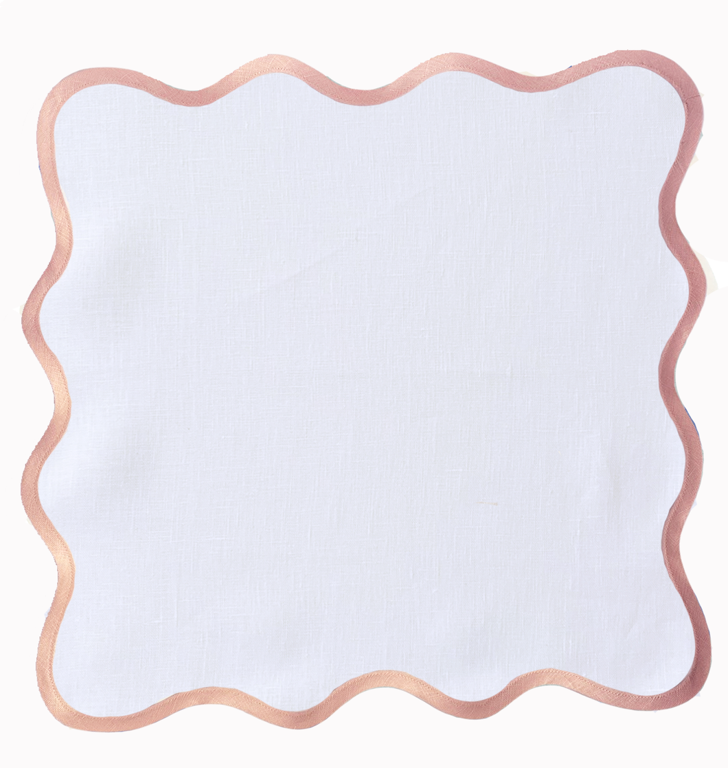 Linen Scalloped Square | Lily White with Peony Pink Trim