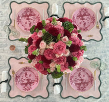 Load image into Gallery viewer, Linen Scalloped Square | Peony Pink with Pine Trim
