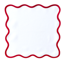 Load image into Gallery viewer, Linen Scalloped Square | Lily White with Rosebud Trim
