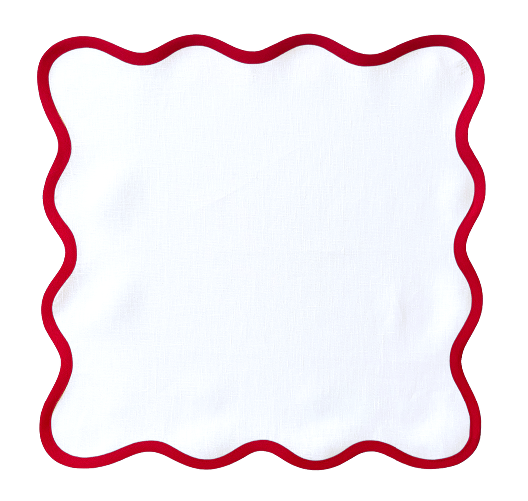 Linen Scalloped Square | Lily White with Rosebud Trim