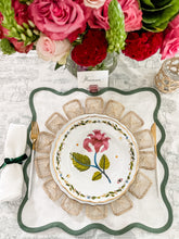 Load image into Gallery viewer, Linen Scalloped Square | Lily White with Pine Green Trim
