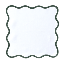 Load image into Gallery viewer, Linen Scalloped Square | Lily White with Pine Green Trim
